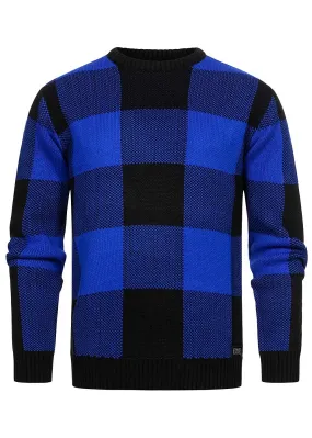 Rusty Neal Herren Sweater Strickpullover mit Karomuster schwarz blau